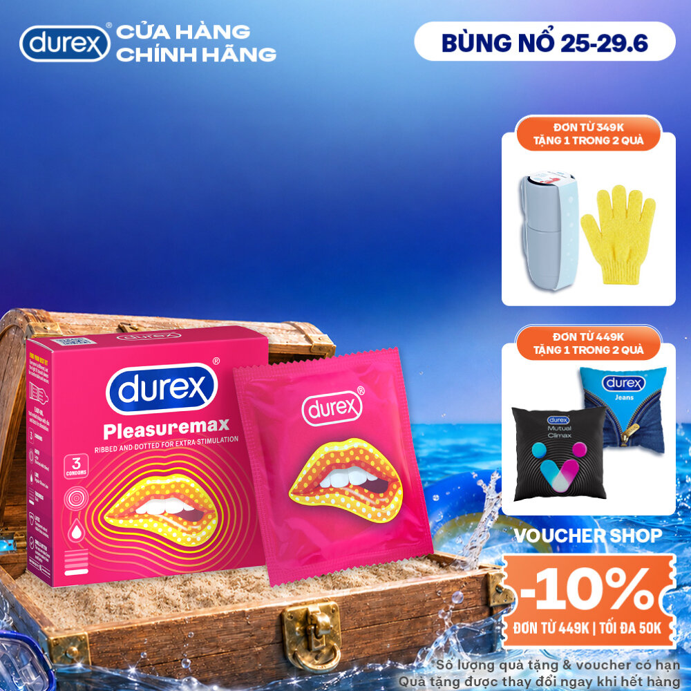 Bao cao su Durex Pleasuremax gân gai tăng khoái cảm (size 56mm, 3 bao/hộp)