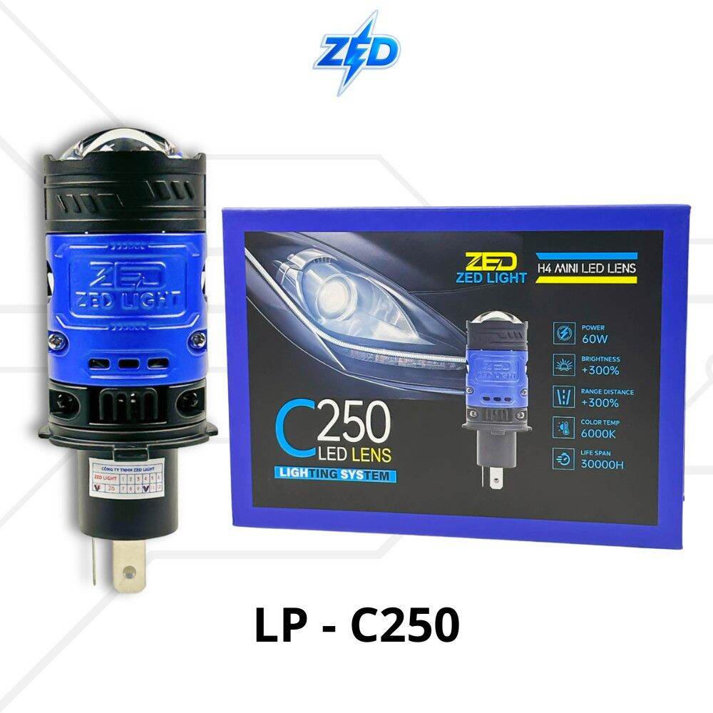 Đèn pha bi cầu mini C350 công suất 90w chính hãng zed light chân H4 Trợ pha vàng