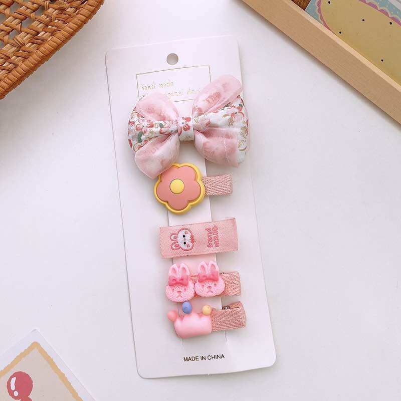 Set 5 kẹp vải hoa và nơ cho bé gái