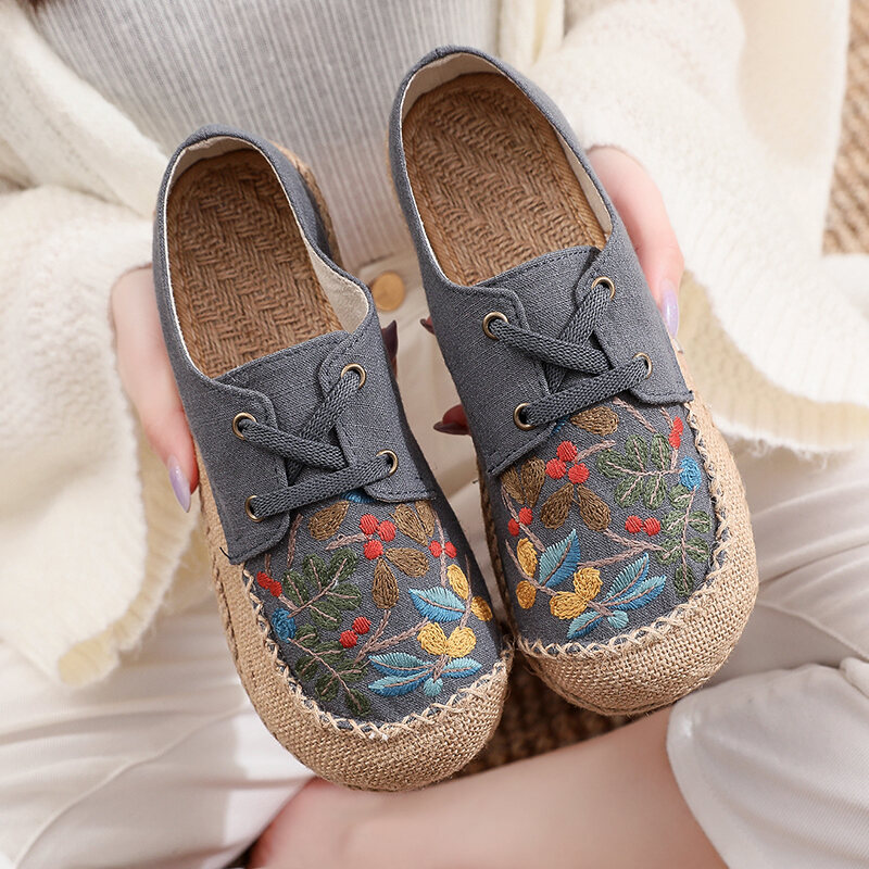Giày Vải Bắc Kinh Cổ Giày Vải Bố Thêu Hoa Lanh Thoáng Khí Cho Nữ Giày Thường Ngày Ngư Dân Lười Dễ Phối Cổ Điển Đế Mềm Chống Trượt