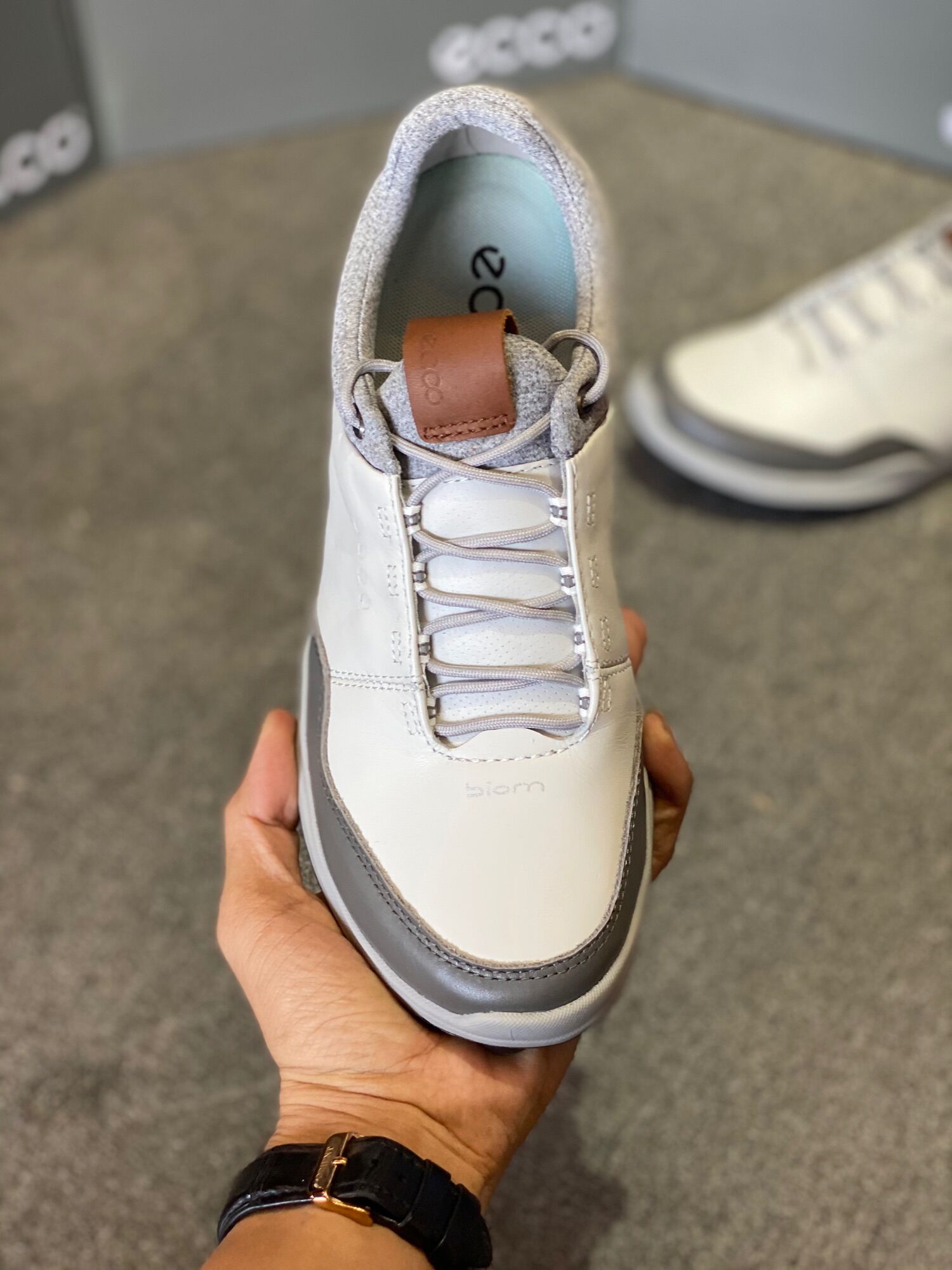 Giày Golf Nam Ecco M Golf Biom Hybrid 3-White/Grey