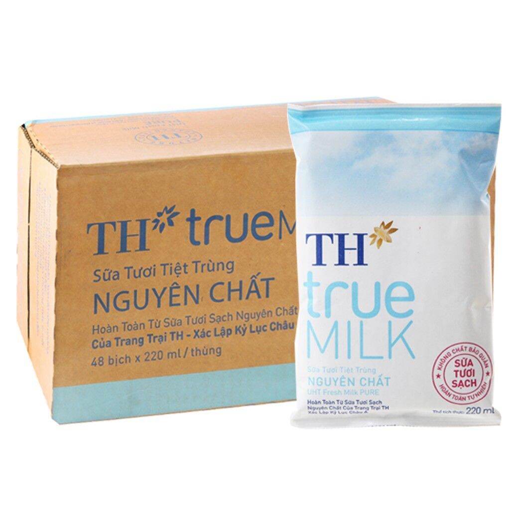 Thùng sữa tươi tiệt trùng TH true milk bịch nguyên chất không đường 220ml