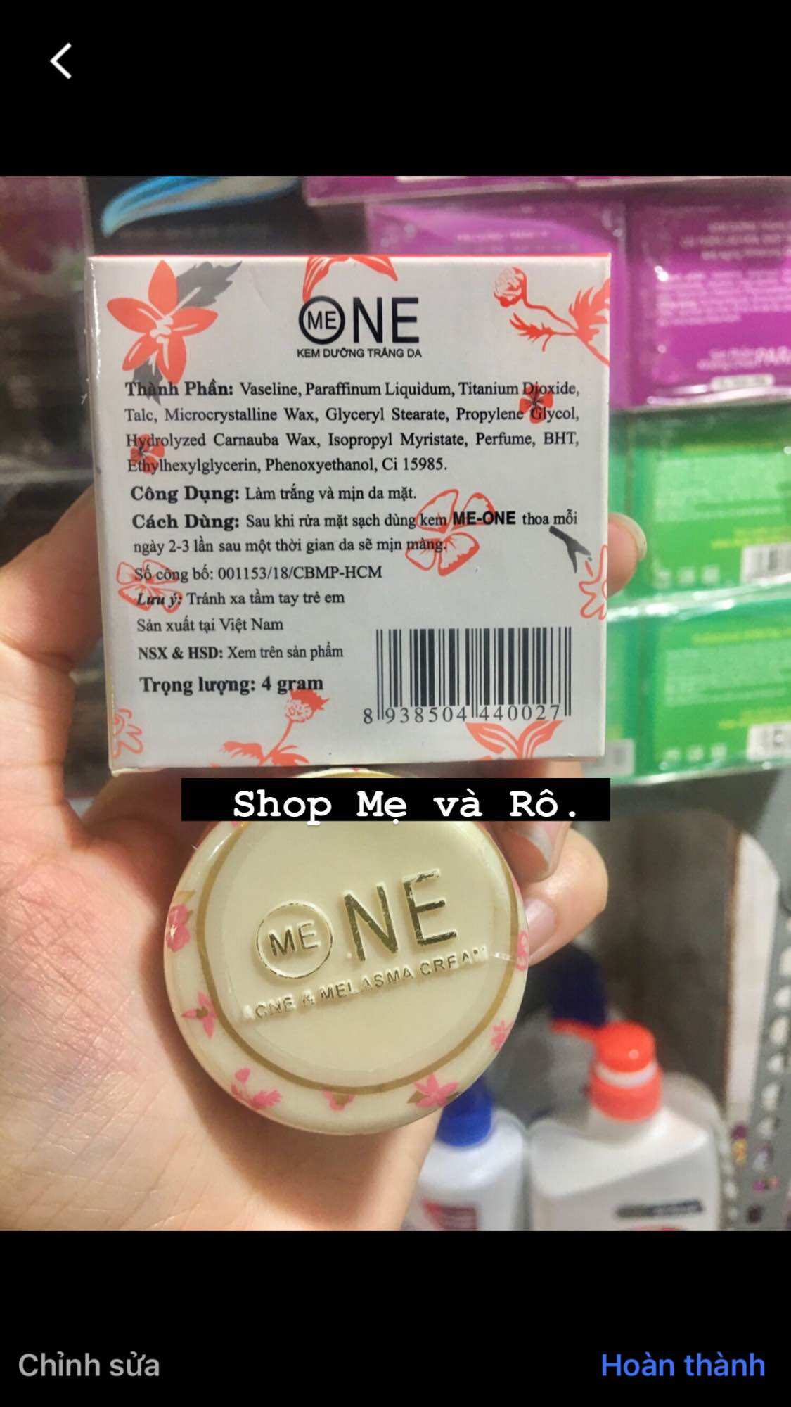 Lẻ 1 hủ kem one chi chi dưỡng trắng da hủ 4gram (chính hãng-việt nam)