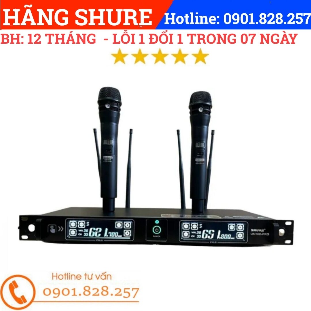 [HCM]Micro karaoke không dây shure UM10D PRO sóng UHF 4 ăngten - micro không dây - micro shure UM10D