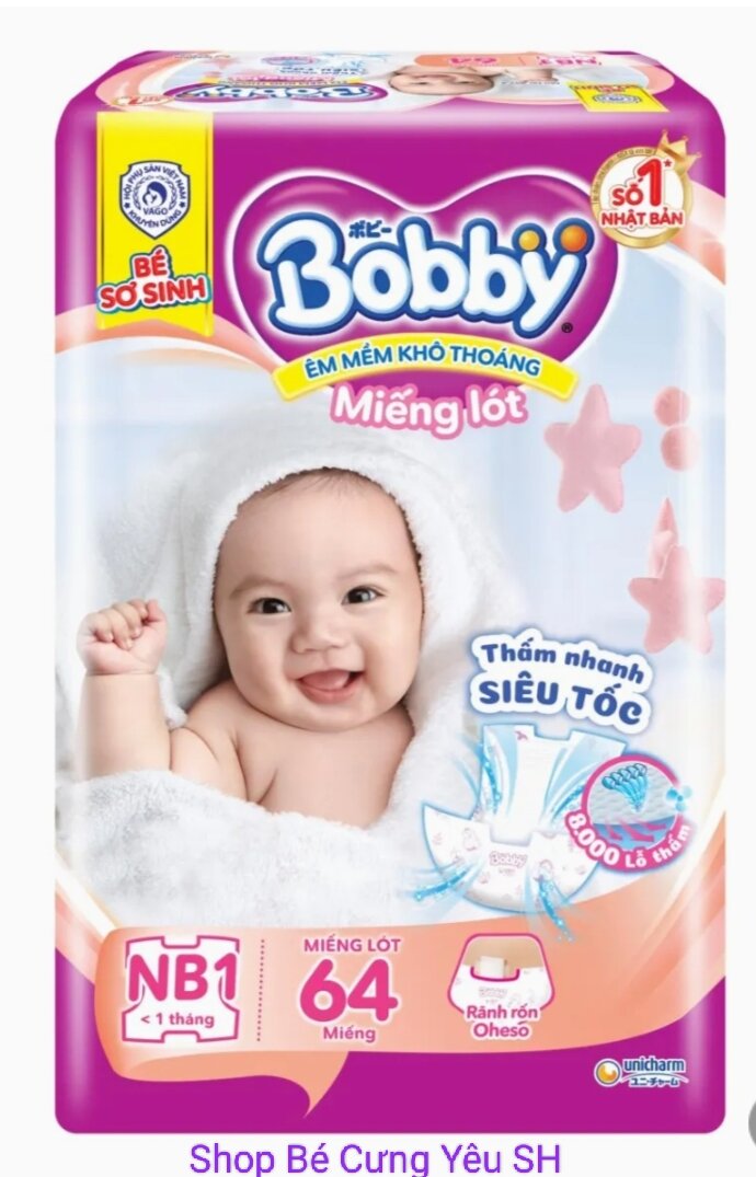 Tã Lót Sơ Sinh NewBorn 64 BOBBY + Kèm 4 Miếng Tã quần mở 1 bên