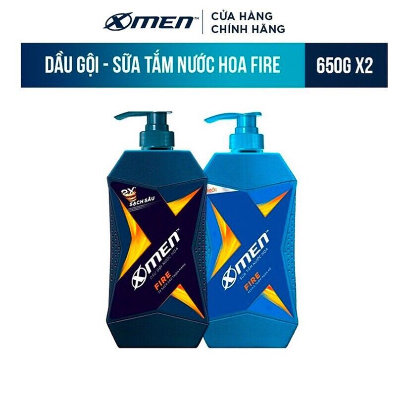 Combo dầu gội và sữa tắm xmen hương nước hoa fire 650g