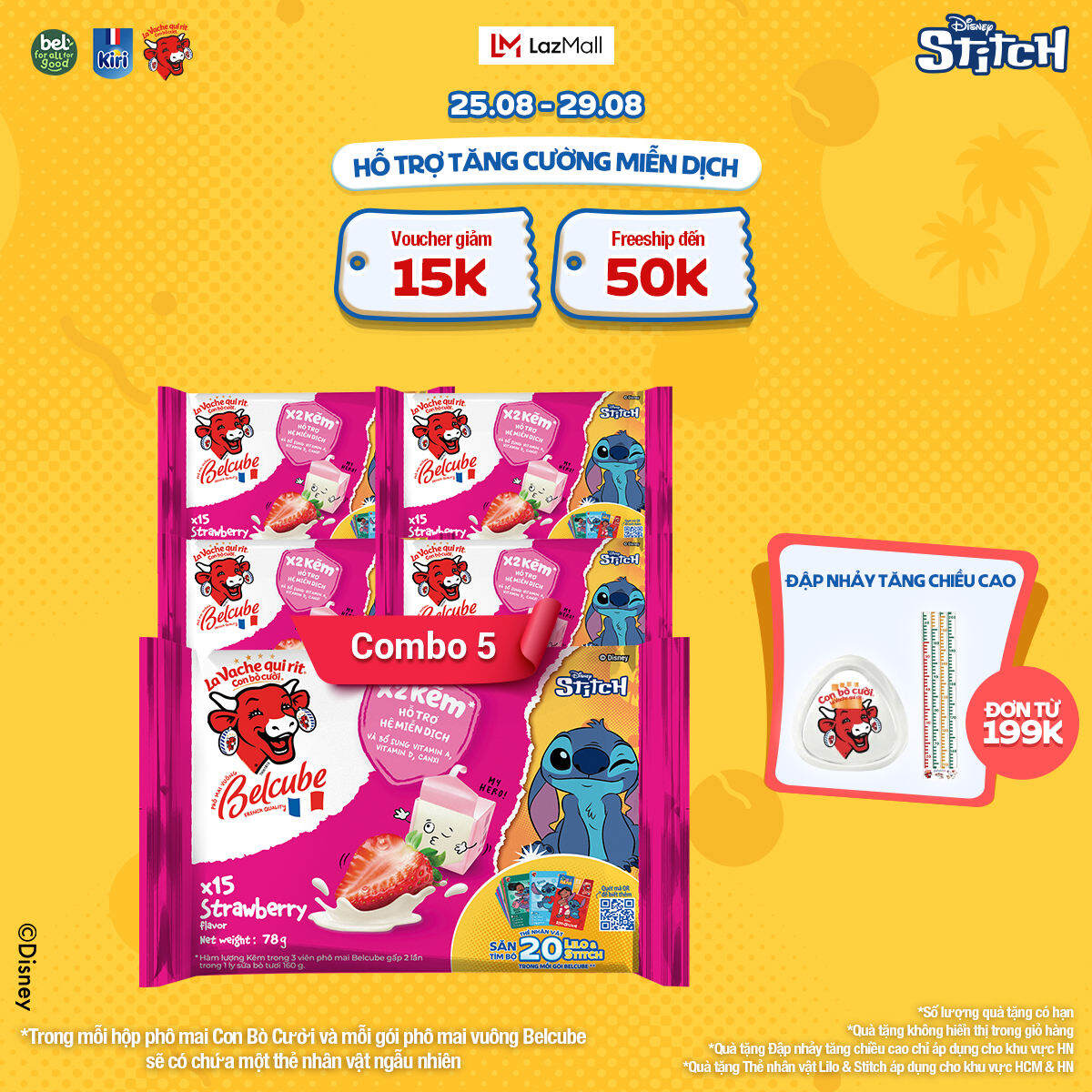 Combo 5 Phô mai vuông Belcube ngọt vị Dâu 78G x 15C