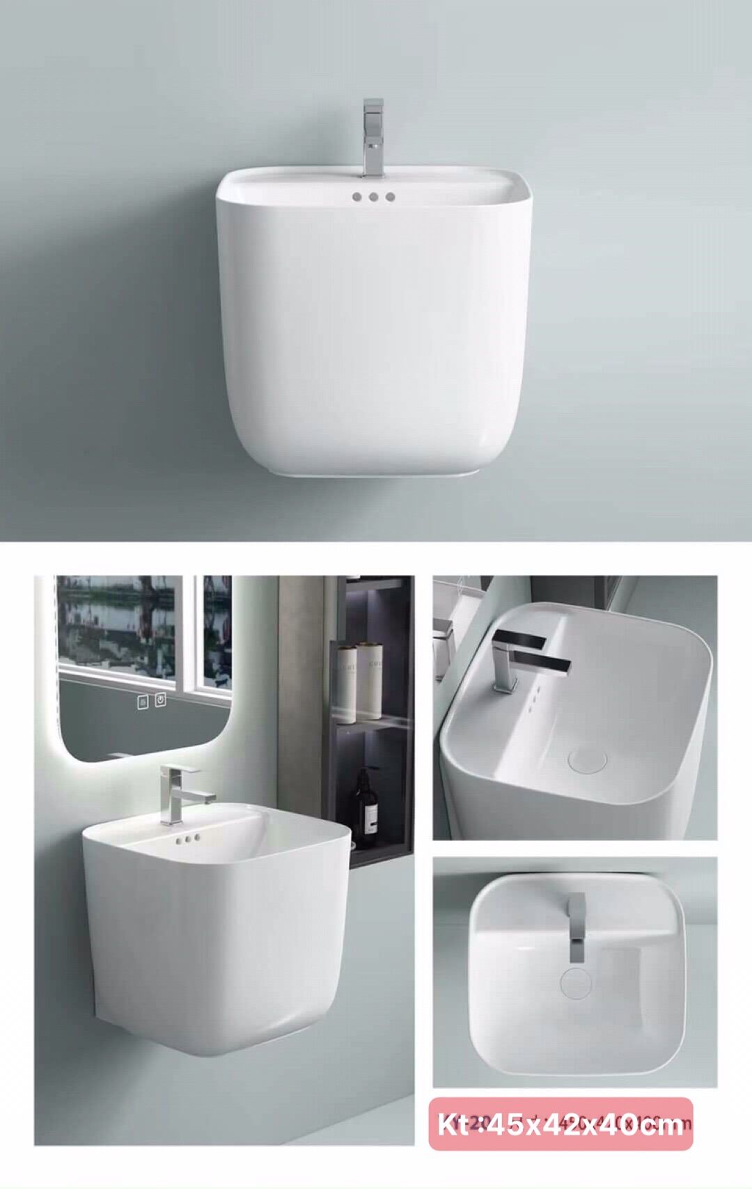 Lavabo liền chân treo cao cấp nhập khẩu
