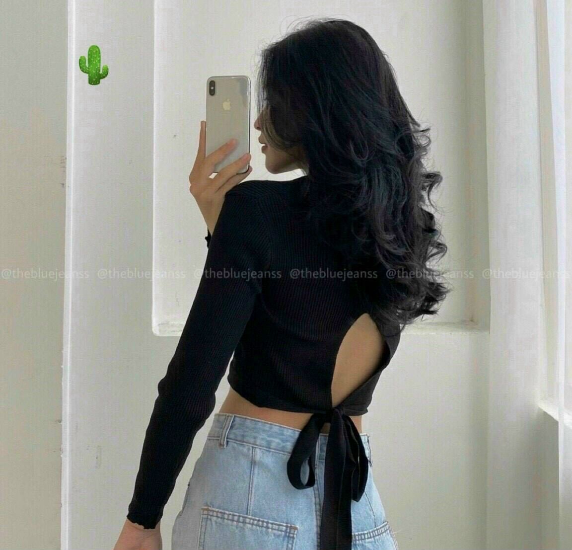 Áo kiểu áo croptop cột nơ sau from dưới 50kg