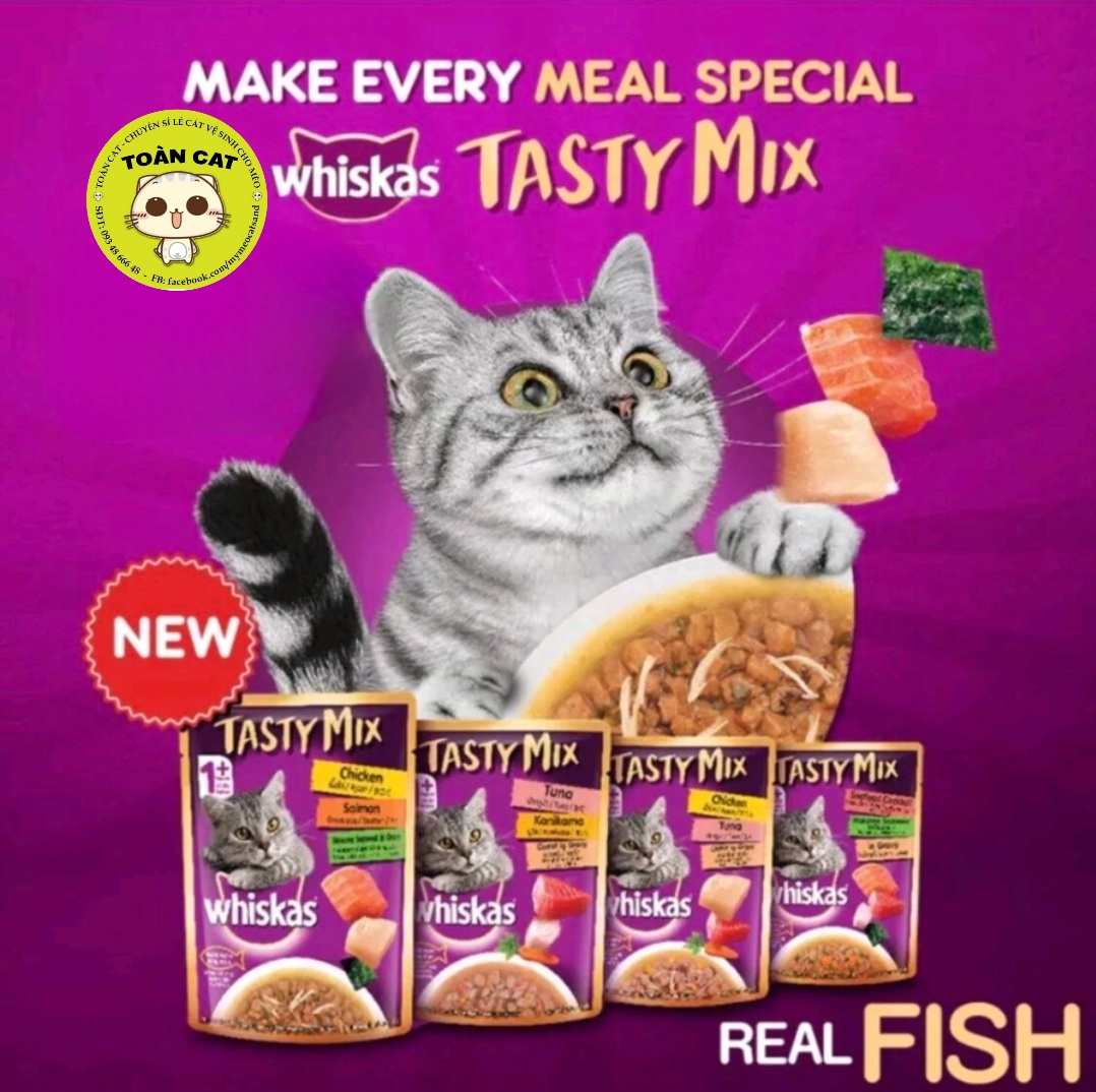 Combo 12 gói pate cho mèo Whiskas Tasty Mix gói 70g