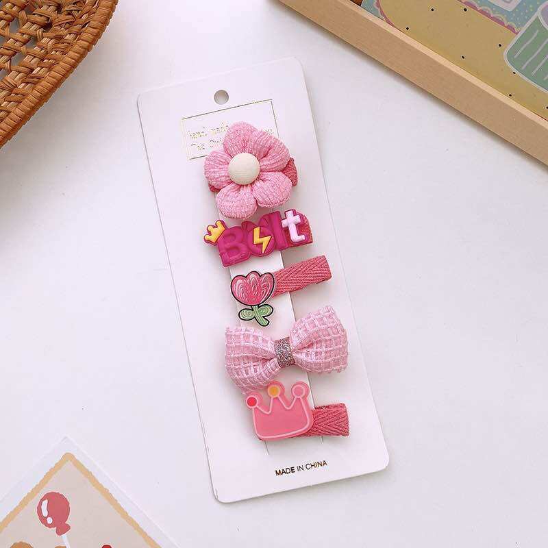 Set 5 kẹp vải hoa và nơ cho bé gái