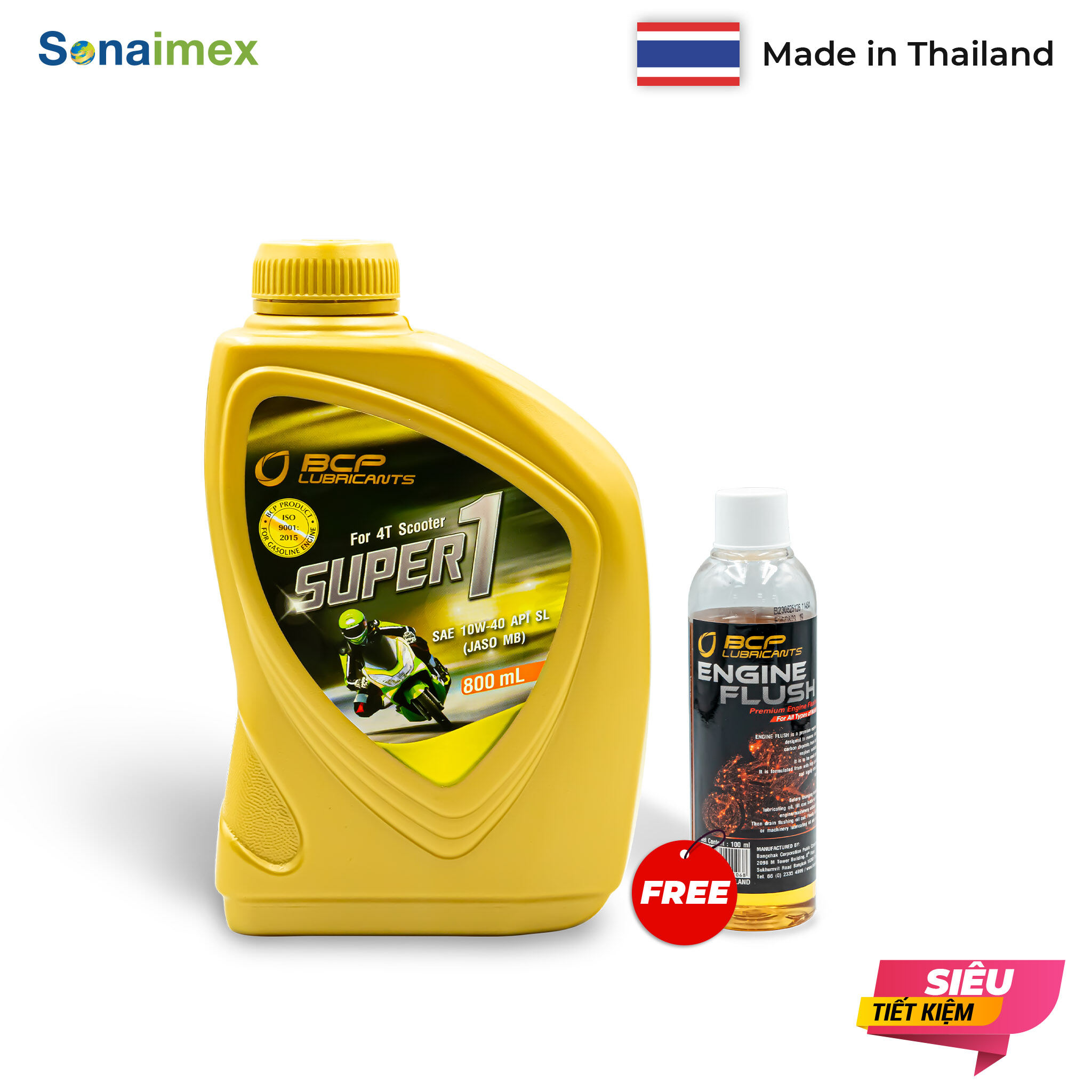 Combo 1 chai nhớt xe ga bcp thái lan 0.8l super 1 sae 10w40, api sl, jaso mb + 1 chai bcp engine flush 100ml dung dịch vệ sinh động cơ giúp tăng hiệu suất nhớt mới thay vào, xe chạy êm mượt hơn