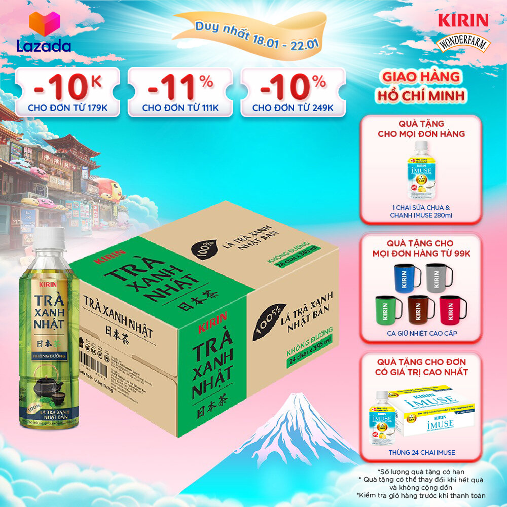  Duy nhất 25.02 - 28.02    Giao hàng Hồ Chí Minh  1 Thùng - Trà Xanh Nhật KIRIN Không Đường 345ml 