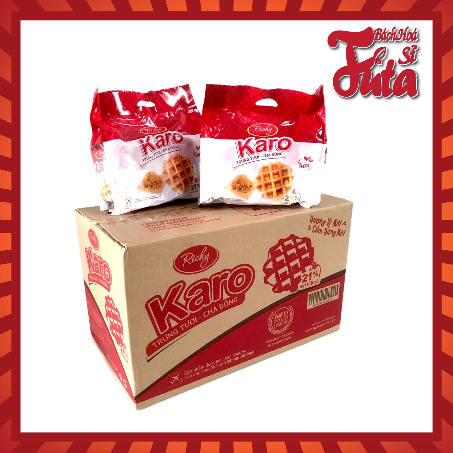 Bánh KARO - Bánh trứng Karo Chà bông gà Richy  Thùng 12 gói 6 cái 26gr