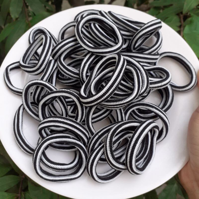 Túi 48 dây cột tóc sọc trắng đen dễ thương cứng,ít giản