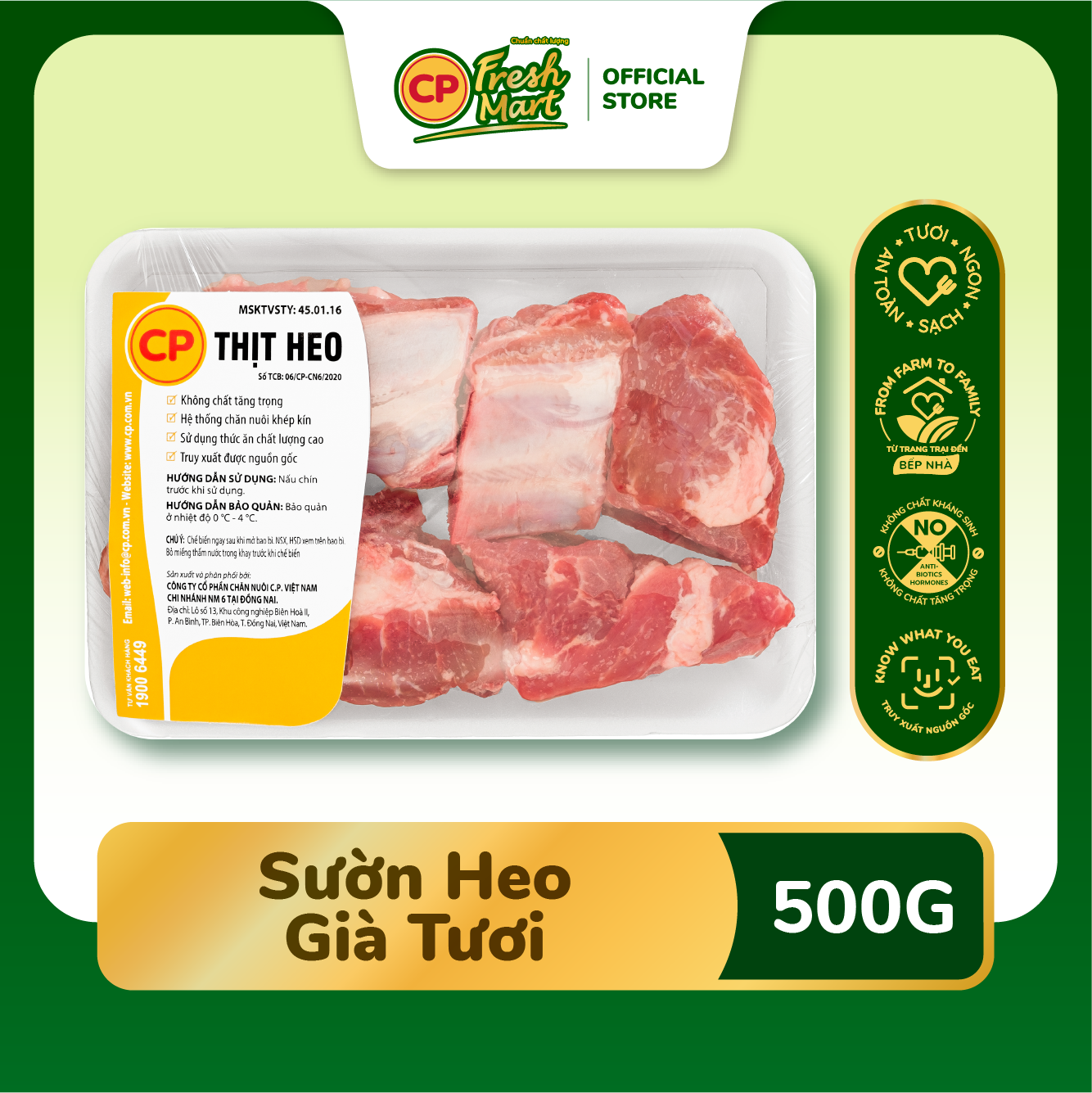 Sườn Heo Già CP Tươi Khay 500G - Tươi Ngon Tiện Lợi - Bữa Ăn Gia Đình - CP Fresh Mart