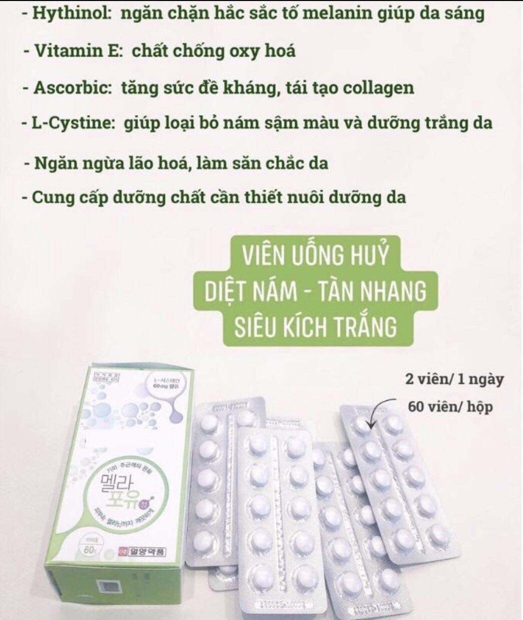 Viên uống huỷ nám trắng da căng bóng Mela For You 60v Hàn Quốc ( dùng 1 tháng)