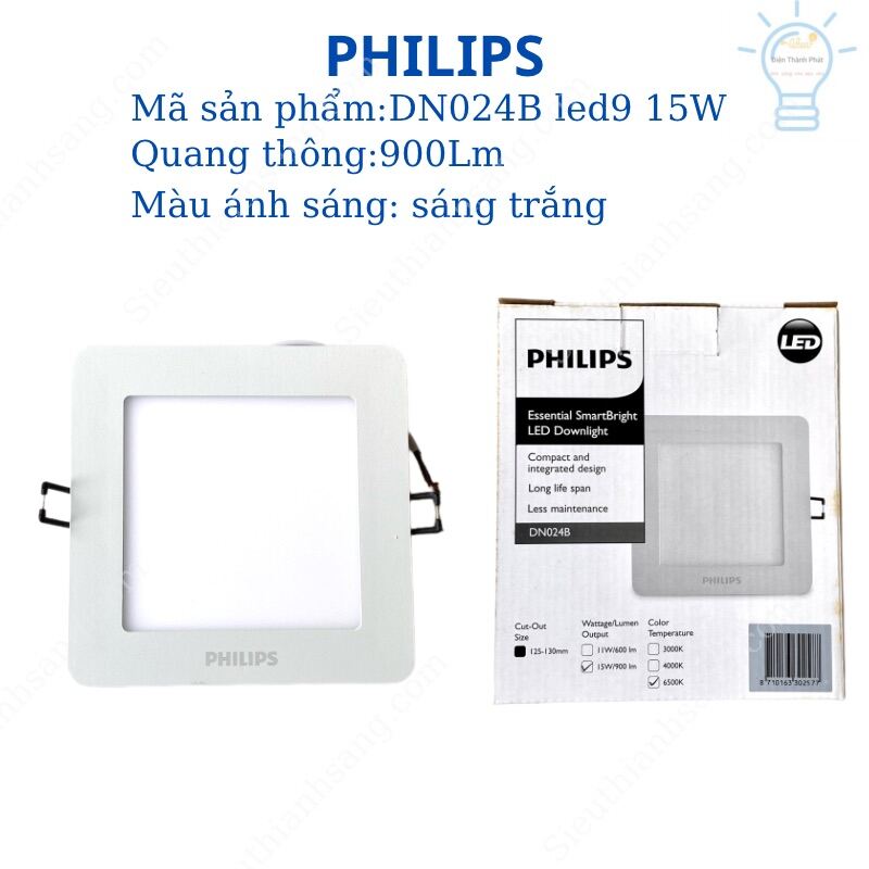 Đèn âm trần Philips vuông DN024B Led9 SQR công suất 15W ánh sáng êm dịu