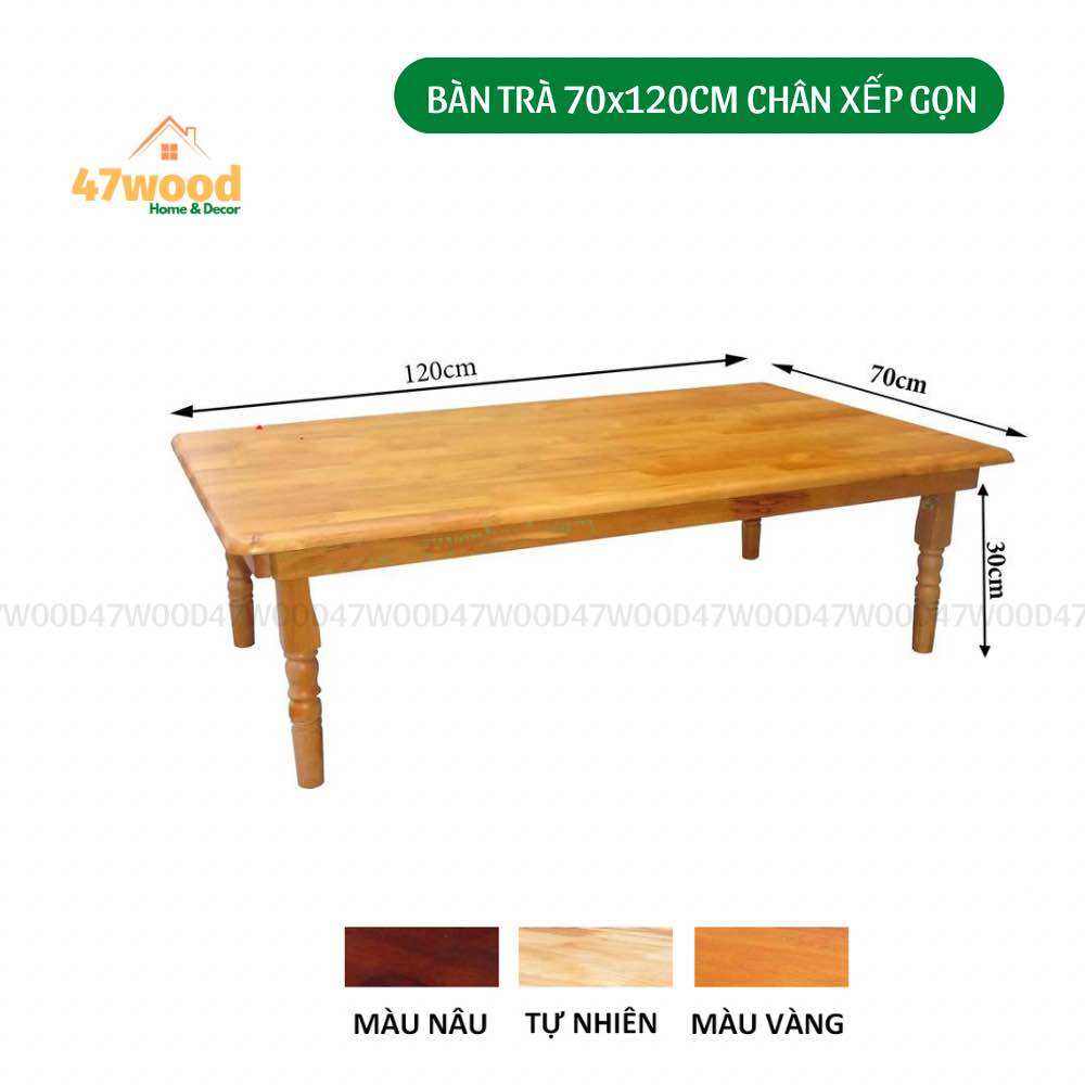 Bàn gỗ chân tiện gập gọn 70x120cm - Bàn trà chân xếp đa năng 47wood