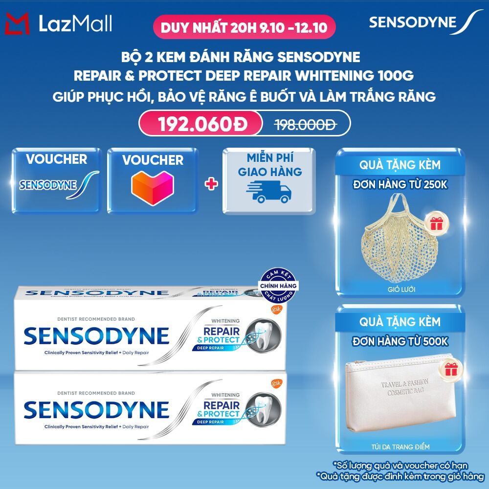 Bộ 2 Kem đánh răng SENSODYNE Repair & Protect Deep Repair Whitening 100g phục hồi, bảo vệ răng ê buốt và làm trắng răng