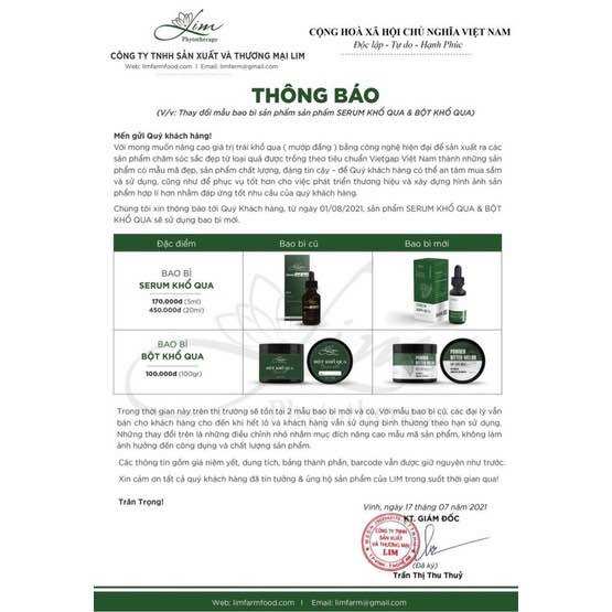 SERUM KHỔ QUA LIM - GIẢM THÂM MỤN
