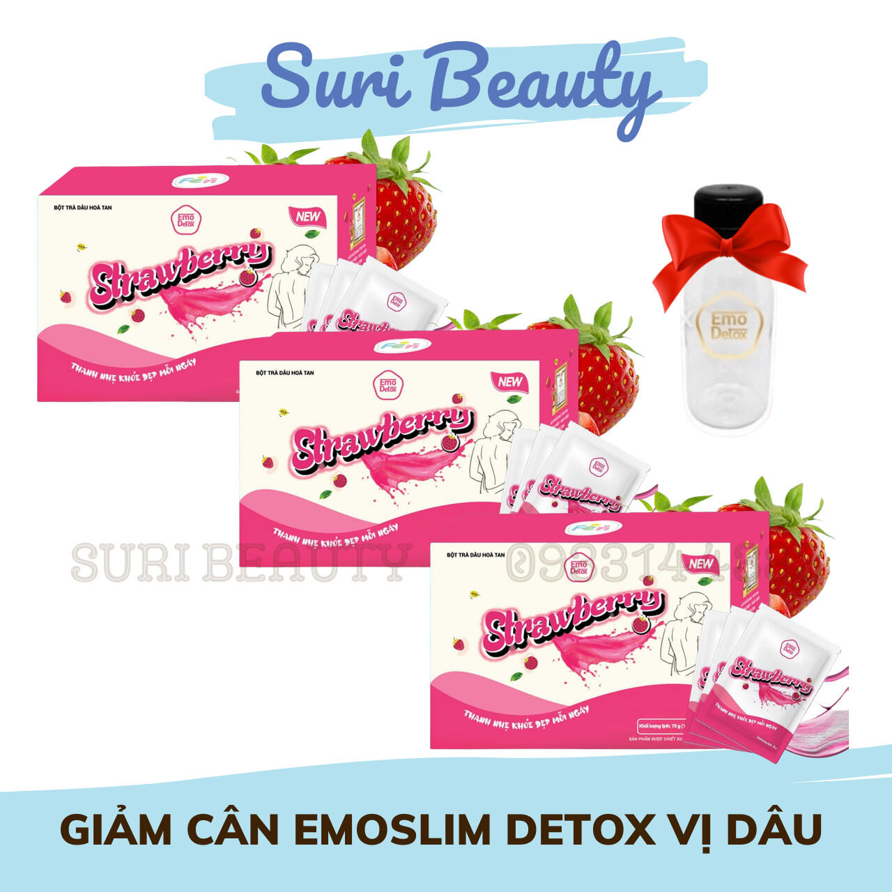 [Emoslim Giảm Cân] COMBO 3 HỘP BỘT GIẢM CÂN EMOSLIM VỊ DÂU SIÊU THƠM - DỄ UỐNG GIẢM 2-5KG SAU 7 NGÀY