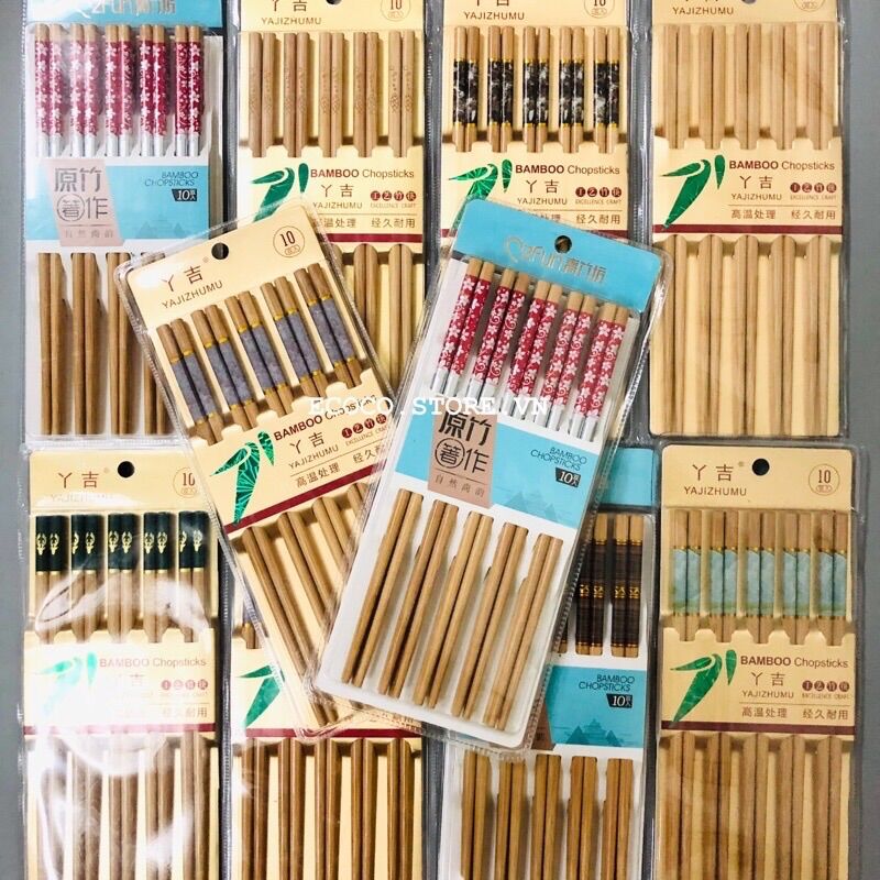 Vỉ 10 đôi đũa tre kháng khuẩn nhiều hoạ tiết