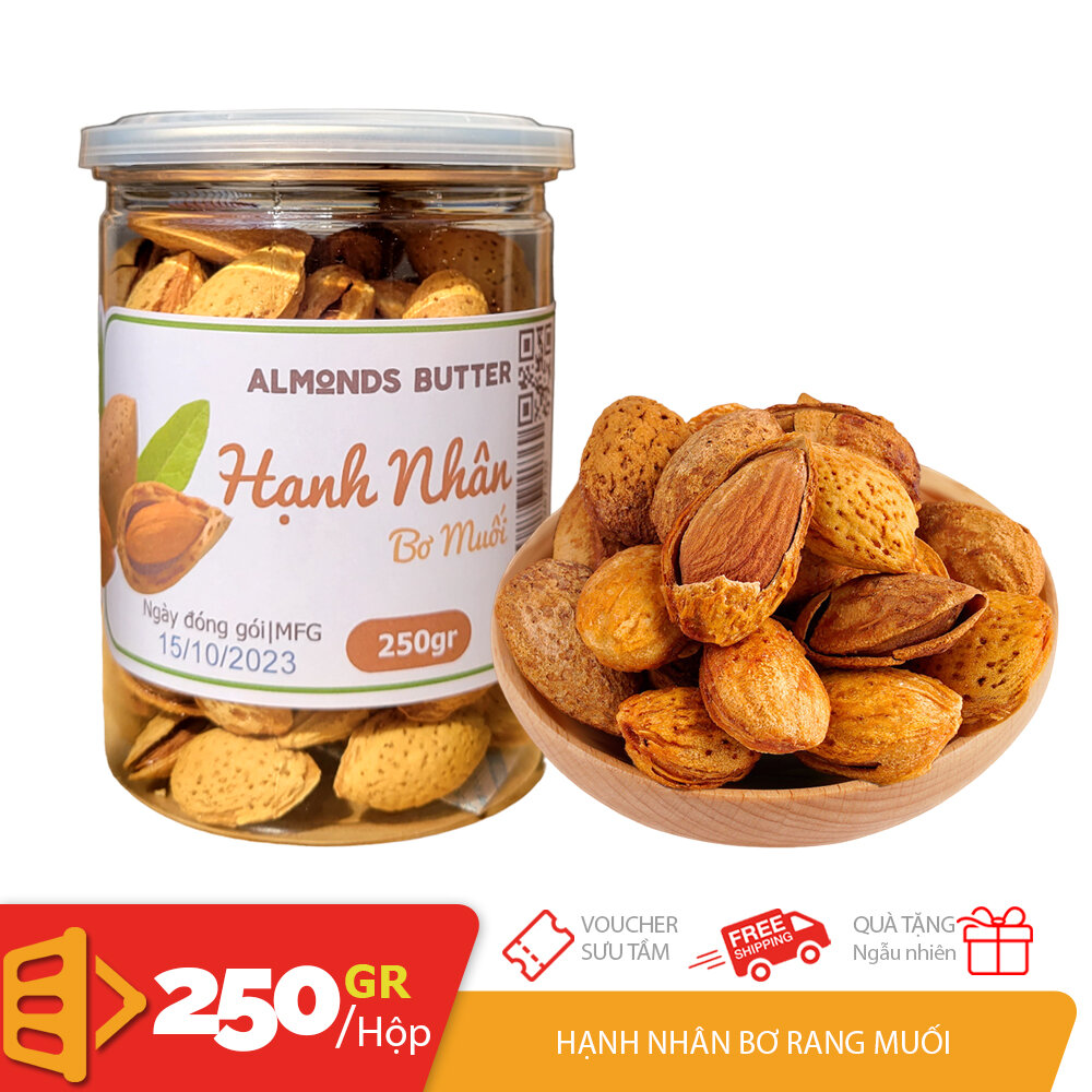Hộp 250gr hạnh nhân bơ rang muối thơm ngon bổ dưỡng dinh dưỡng