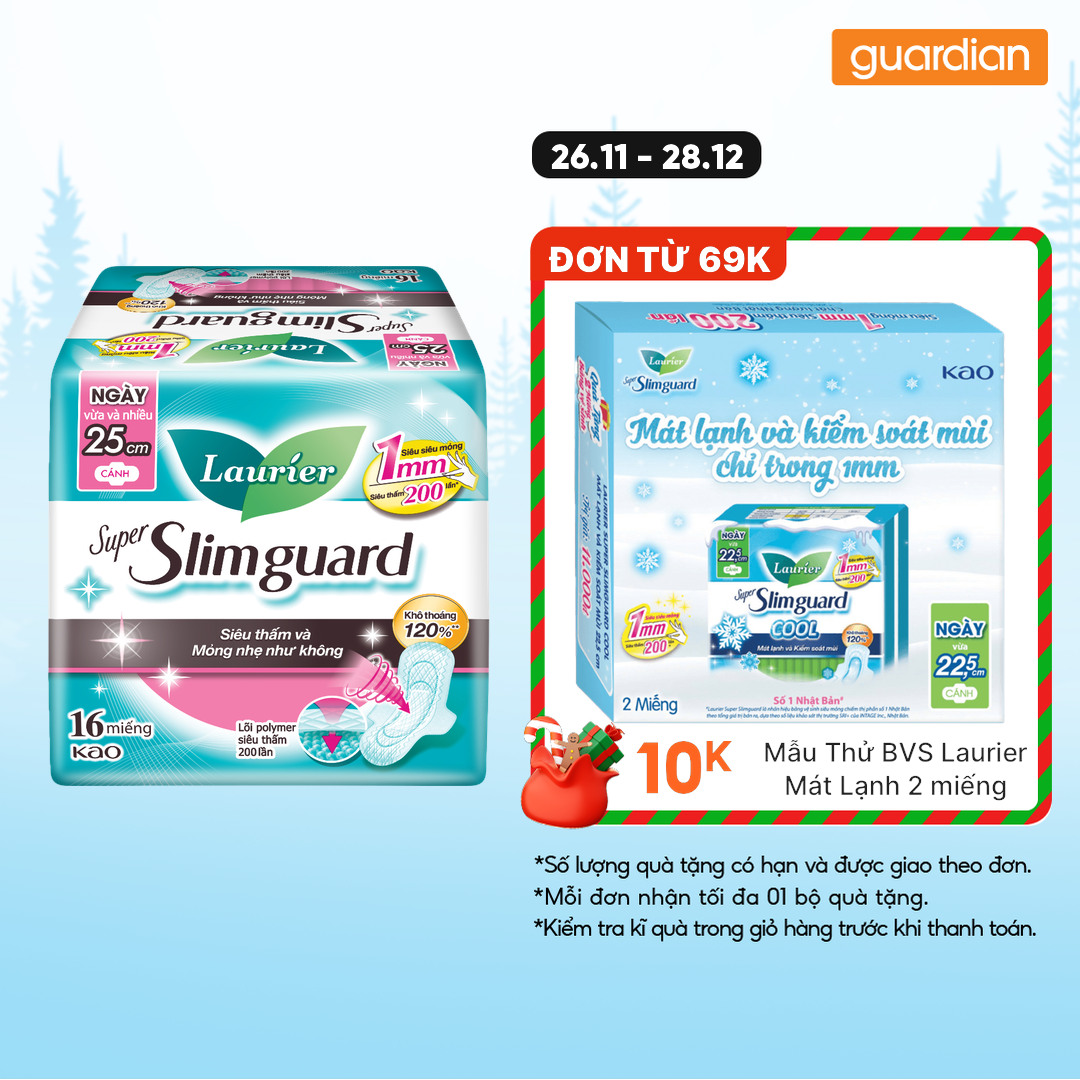  Băng Vệ Sinh Siêu Mỏng Bảo Vệ 25Cm Laurier Super Slimguard 16 Miếng 