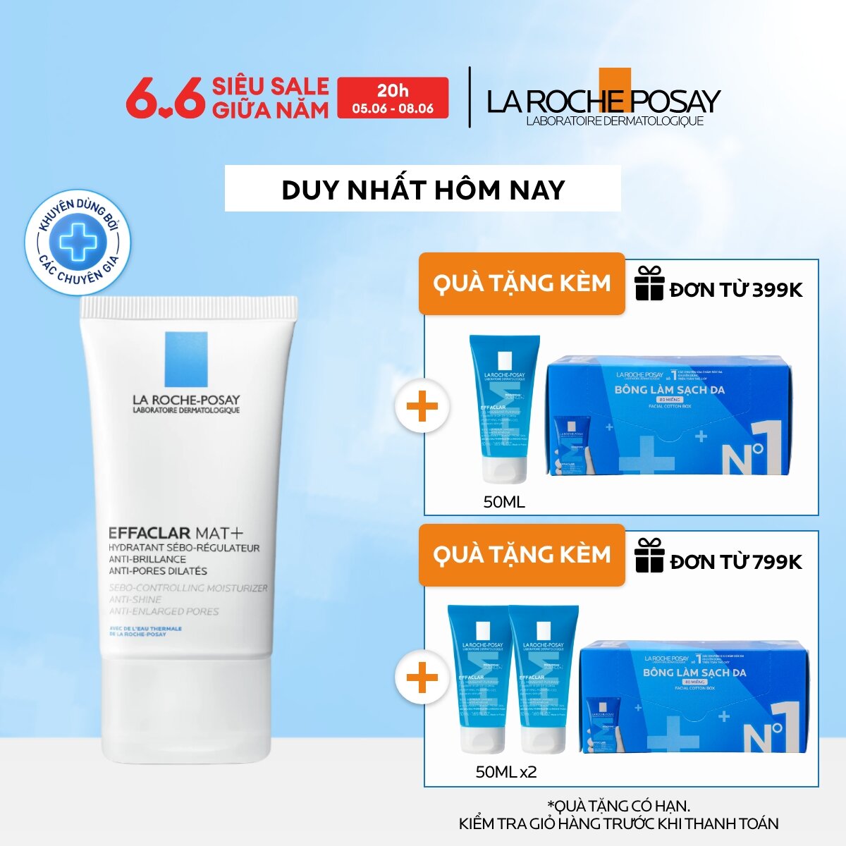Kem dưỡng cho da dầu giúp kiềm dầu và cải thiện lỗ chân lông Effaclar Mat+ 40ml