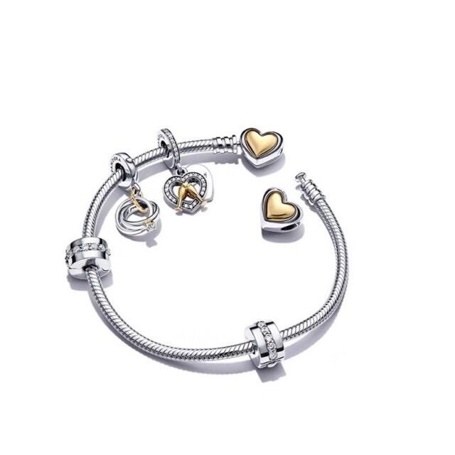 CHARM PAN ALE TIM VÀNG PHỐI TRẮNG BẠC S925 CAO CẤP