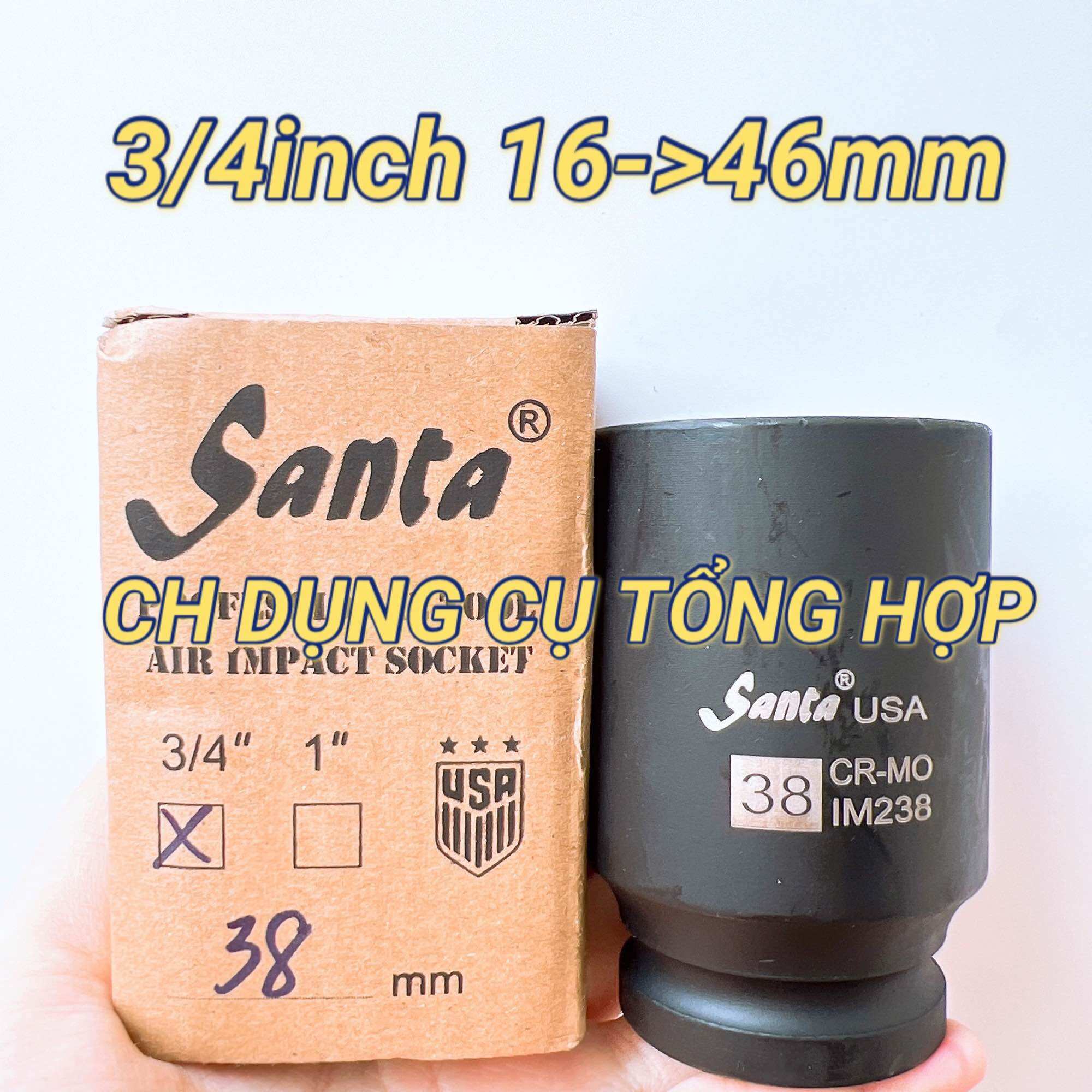 Tuýp 3/4/ tuýp đen lục giác dài 3/4" santa 16->46mm