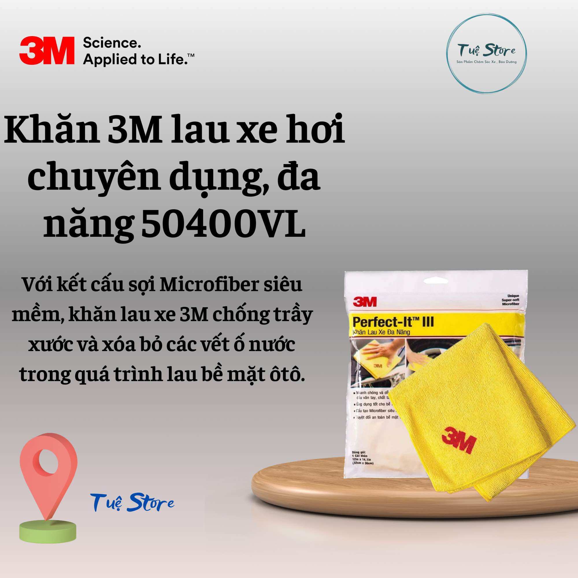 Khăn lau xe chuyên dụng hút nước tốt 3M, khăn lau xe máy, xe hơi 3M, khăn lau đa năng Microfiber 50400