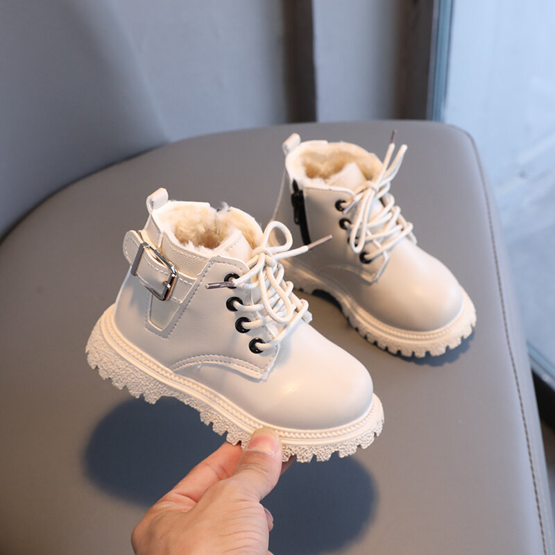 Dày Dặn Lông Cừu Mùa Đông Giày Bốt Martin Cho Bé Gái Top Thấp Ấm Áp Cotton, Vải Bông Giày Bốt Chống Trơn Trượt Mềm Đáy Thoải Mái Mũi Tròn Khóa Kéo Đóng Cửa
