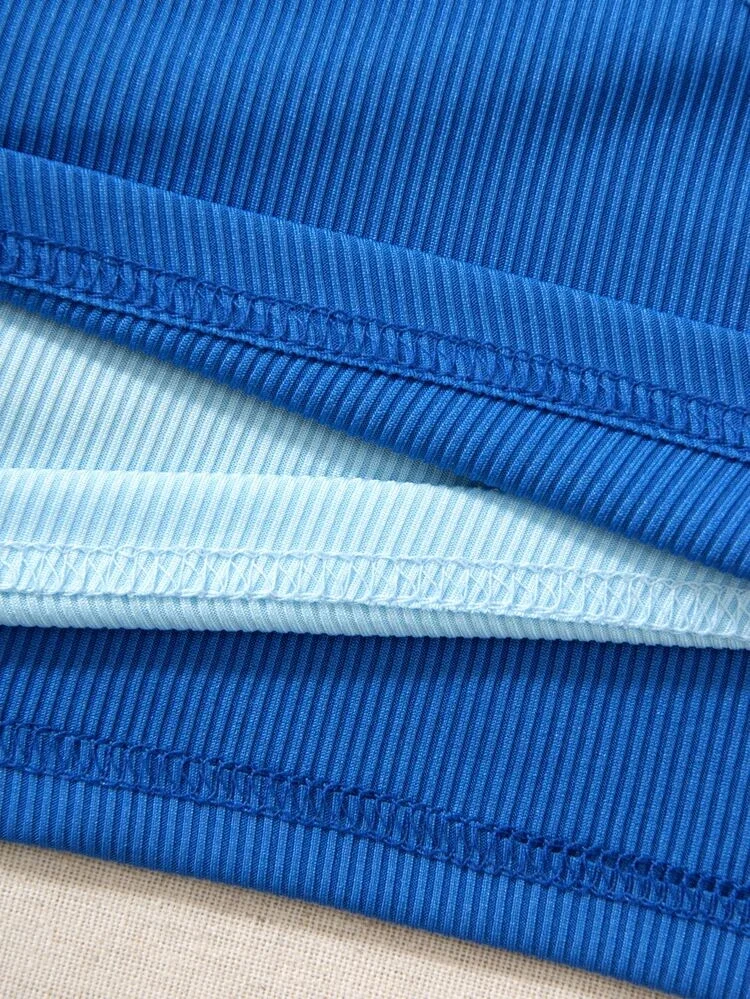Áo croptop phối hai màu đan chéo (xanh coban + xanh ngọc)