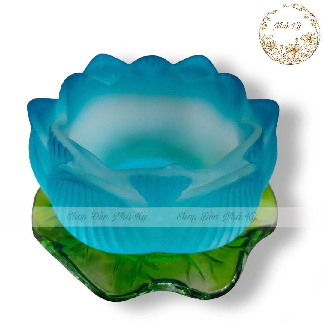 Đế nến hoa sen tealight lưu ly. Đế nến thủy tinh 7 màu dược sư. Đế đèn cầy