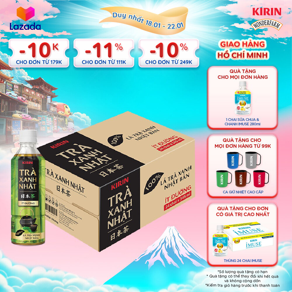   Duy nhất 25.02 - 28.02    Giao hàng Hồ Chí Minh  1 Thùng - Trà Xanh Nhật KIRIN Ít Đường 345ml 