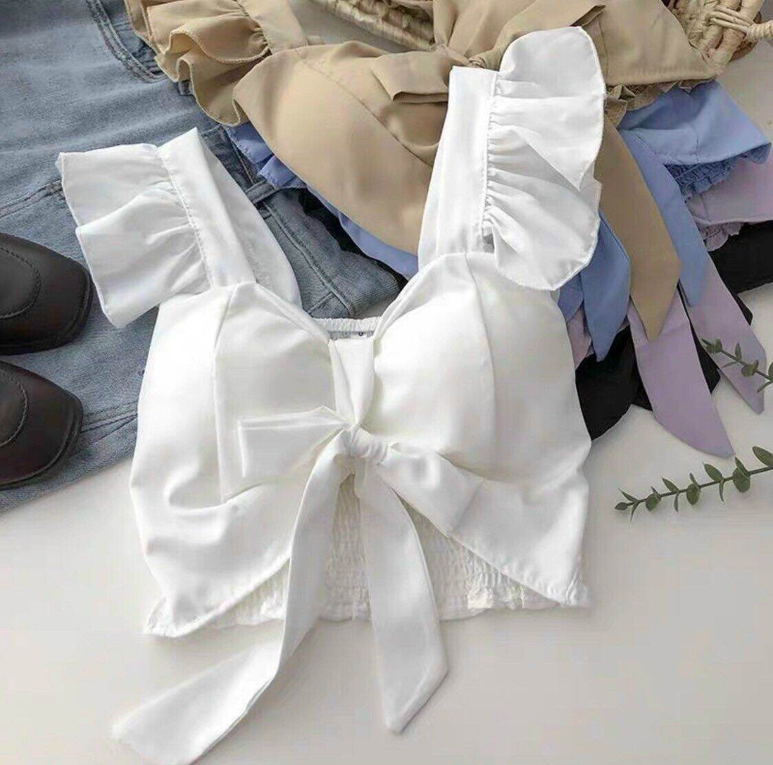 Áo kiểu croptop cánh tiên kèm mút siêu xinh