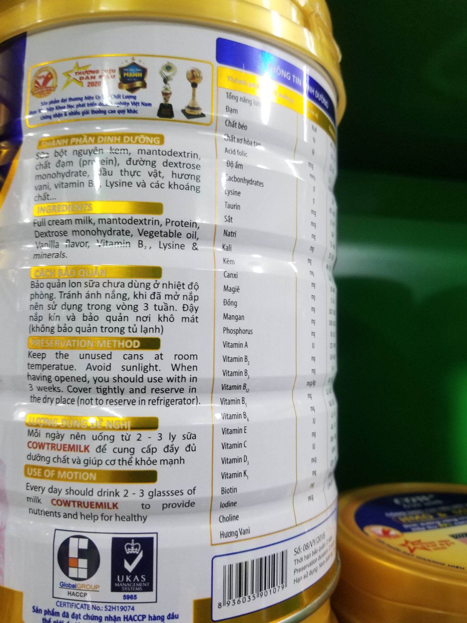 [HCM]Sữa Cow True Milk CanXi 900g