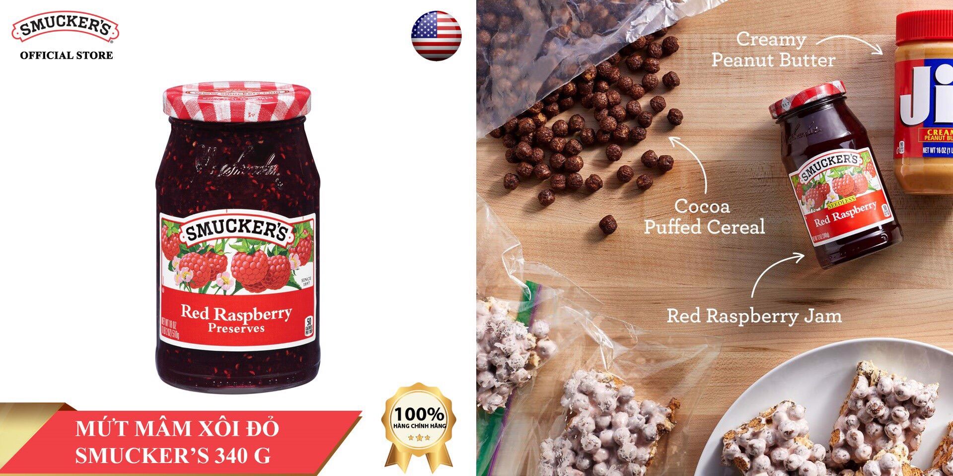 Mứt Mâm Xôi Đỏ smucker s 340g - Thương hiệu Mỹ được tin dùng, date 24 tháng