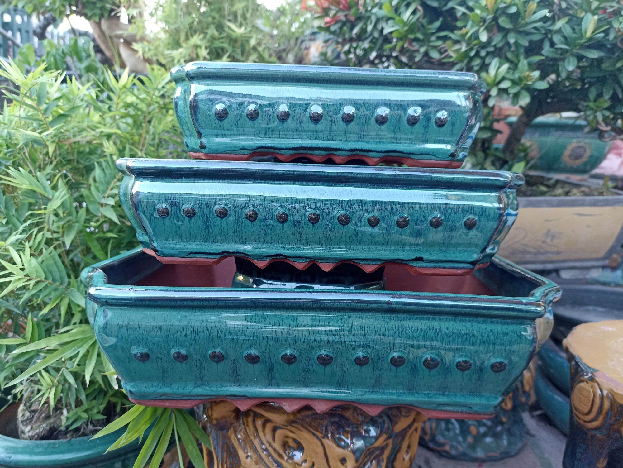 bộ 3 chậu chữ nhật chấm bi cao cấp