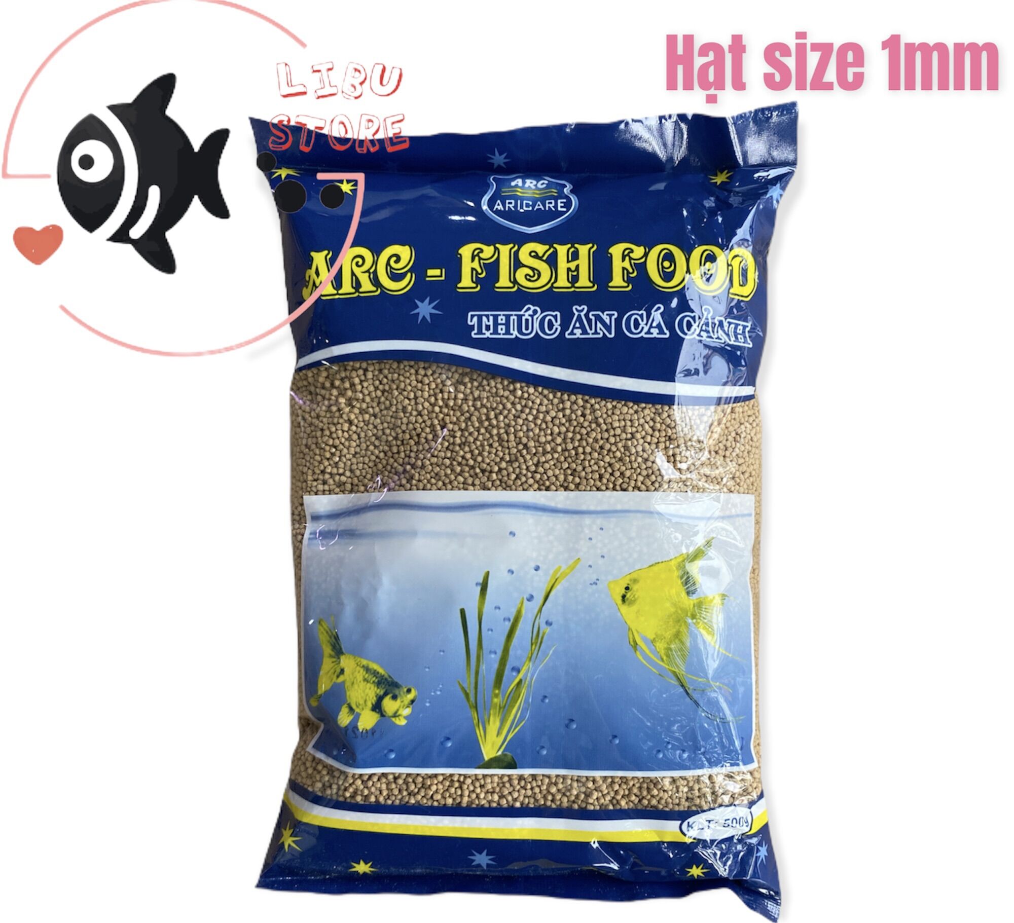 Thức ăn cho cá cảnh aricare hạt size 1mm - 500g