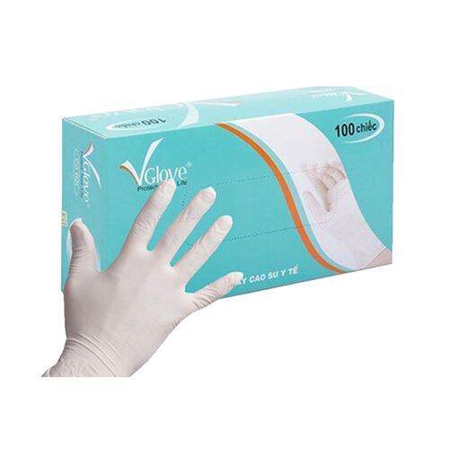 Găng tay cao su y tế VGlove có bột (Hộp 100 cái)