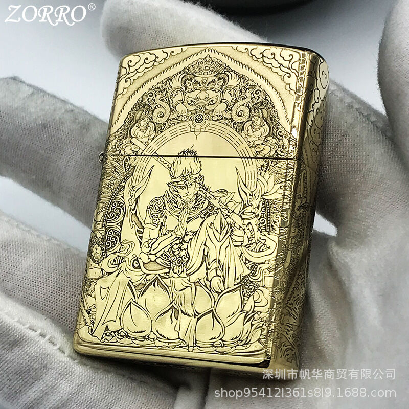 Bật lửa xăng đá zorro khắc 5 mặt tôn ngộ không cực đẹp