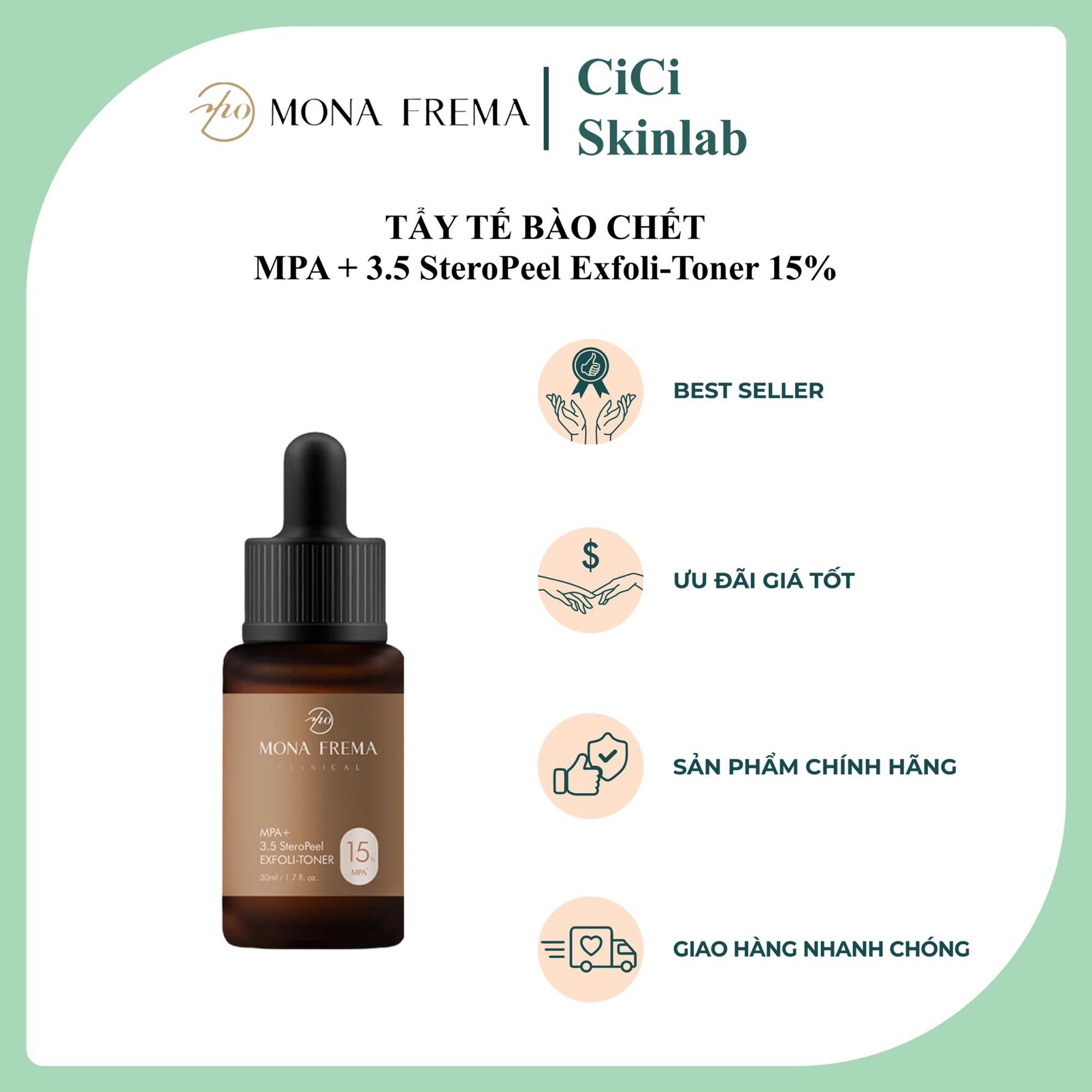 Tẩy tế bào chết mpa+3.5 steropeel exfoli-toner 15% mona frema