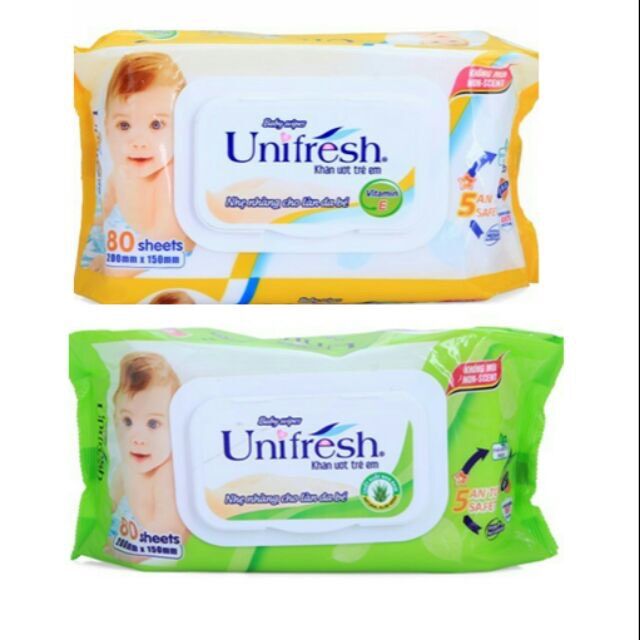 Combo 6 Khăn Ướt Unifresh Không Mùi Vitamin E, Nha Đam 80M (80 Miếng)