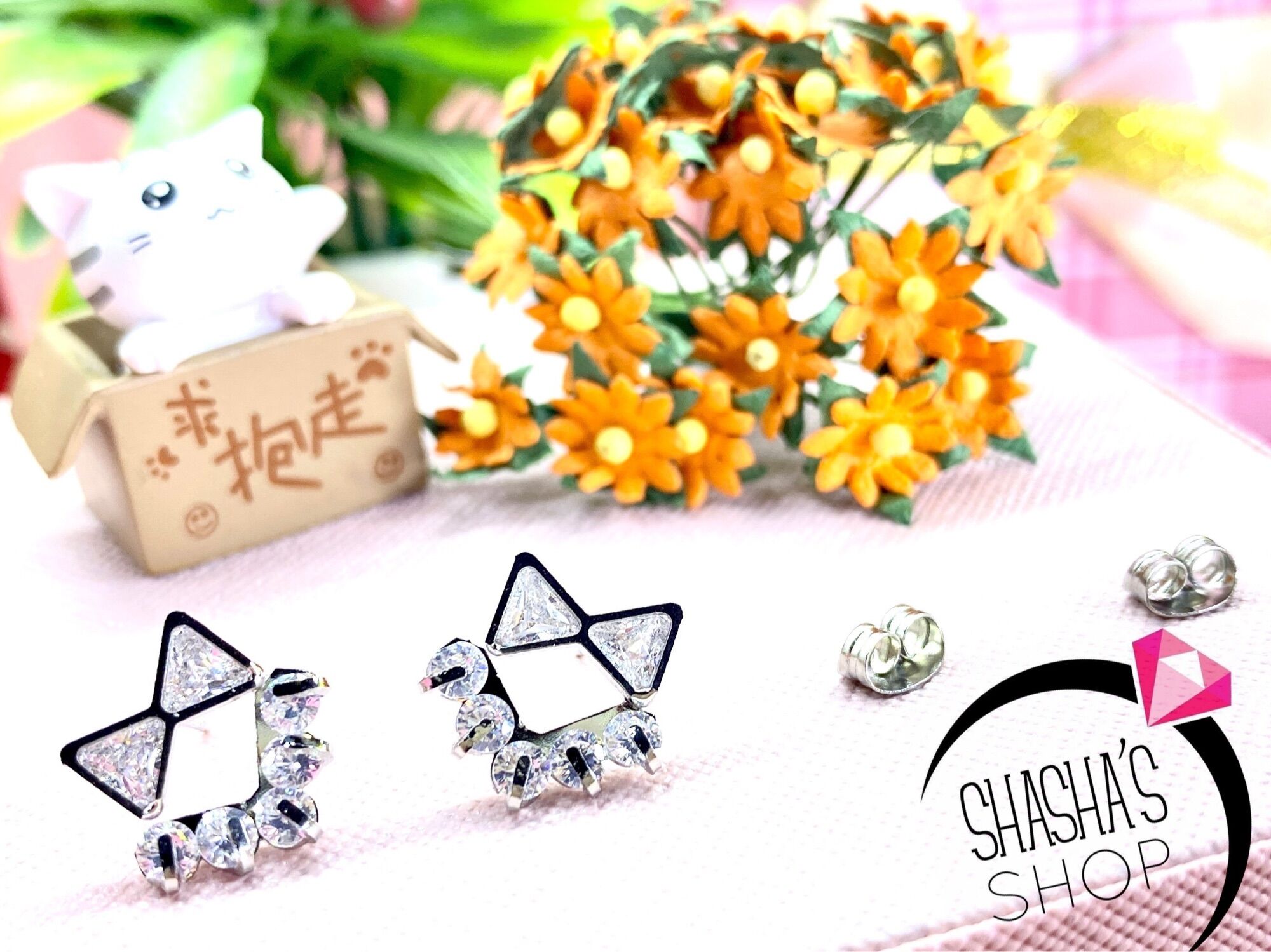 Bông tai inox B0028 nơ đính đá siêu iu
