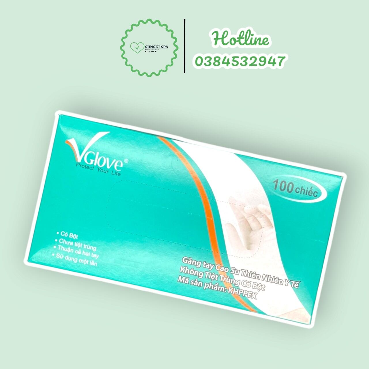 Hộp 100 cái găng tay vglove có bột - găng tay cao su y tế vglove