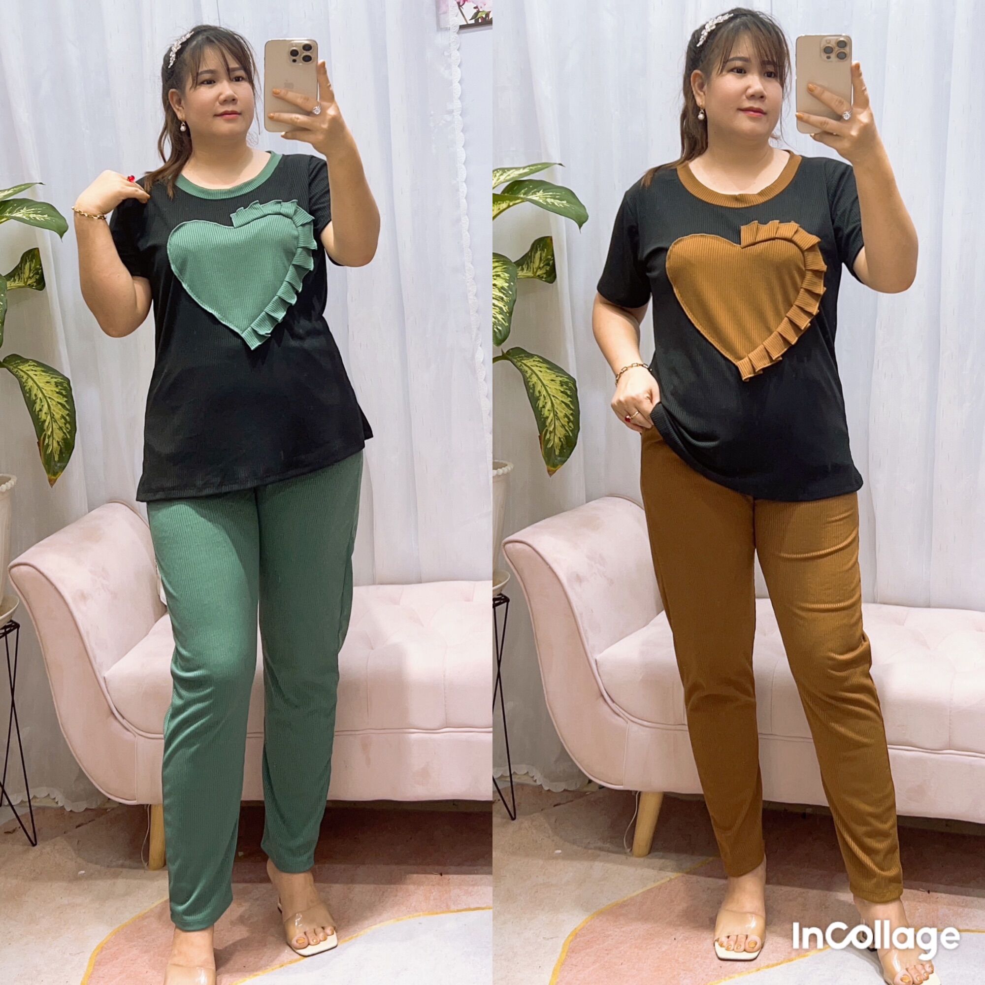 Bộ dài thun gân viền trái tim bigsize 68-95kg