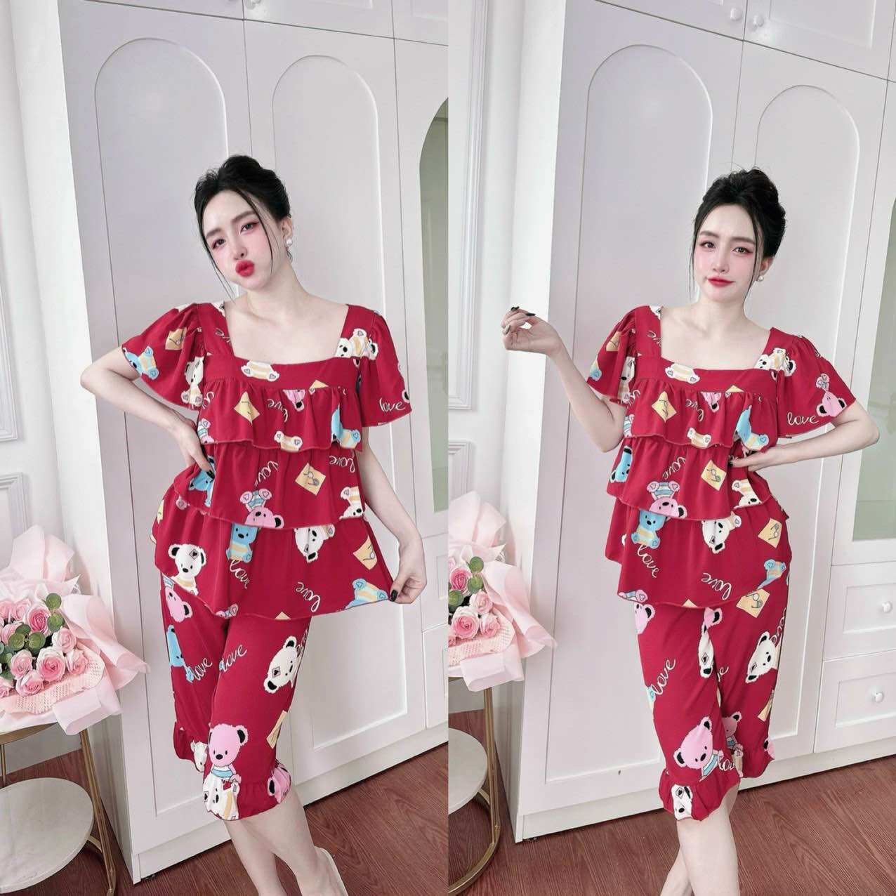 Đồ bộ Lửng tầng 50-100kg hoạ tiết xinh, lụa lửng Y